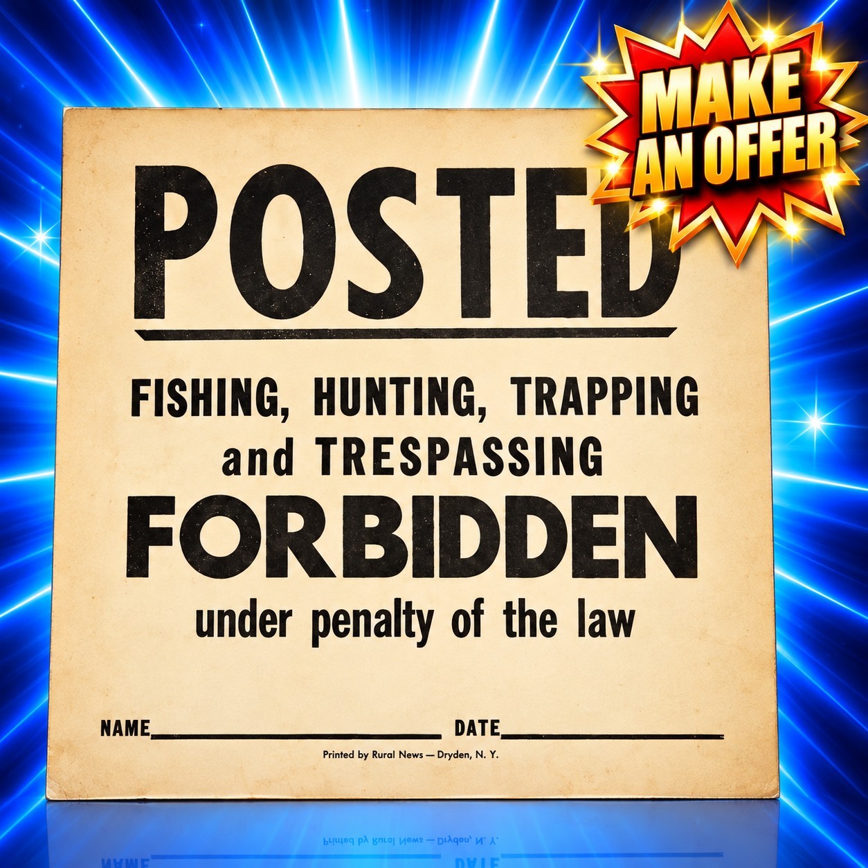 Vintage 1963 Posted Signs Lot 7 Hunting Fishing Trapping Trespassing Dryden NY