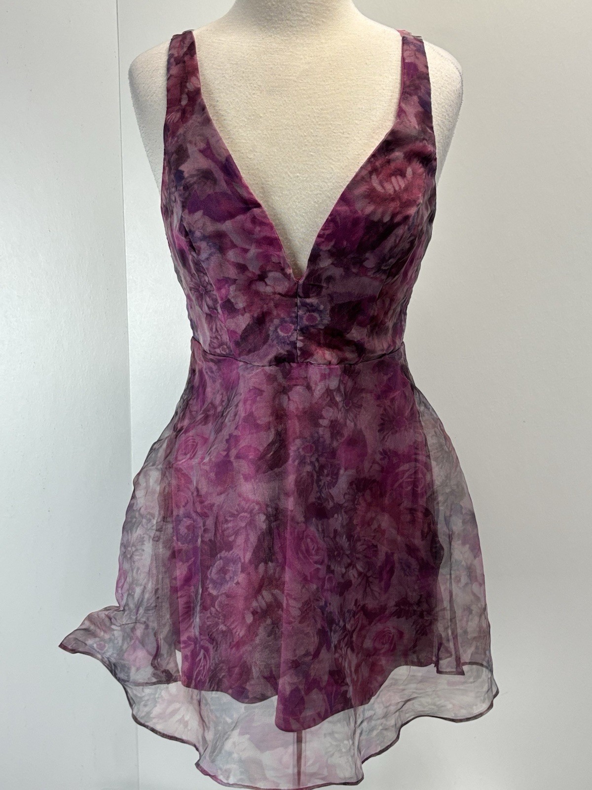 NEW Lulu\'s Imagine Romance Magenta Floral Print Organza Skater Dress Large NEW Lulu\'s Imagine Romance Magenta Floral Print Organza Skater Dress Large