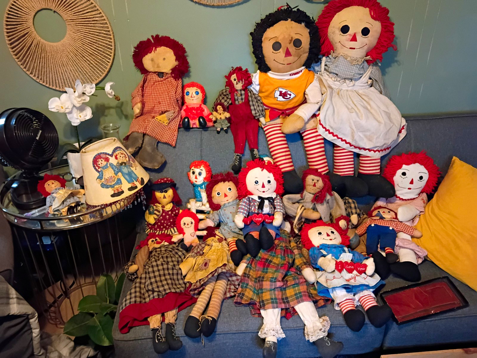 Raggedy Ann & Andy Cloth Rag Doll Lot Yarn Red Hair Fabric Character Set
