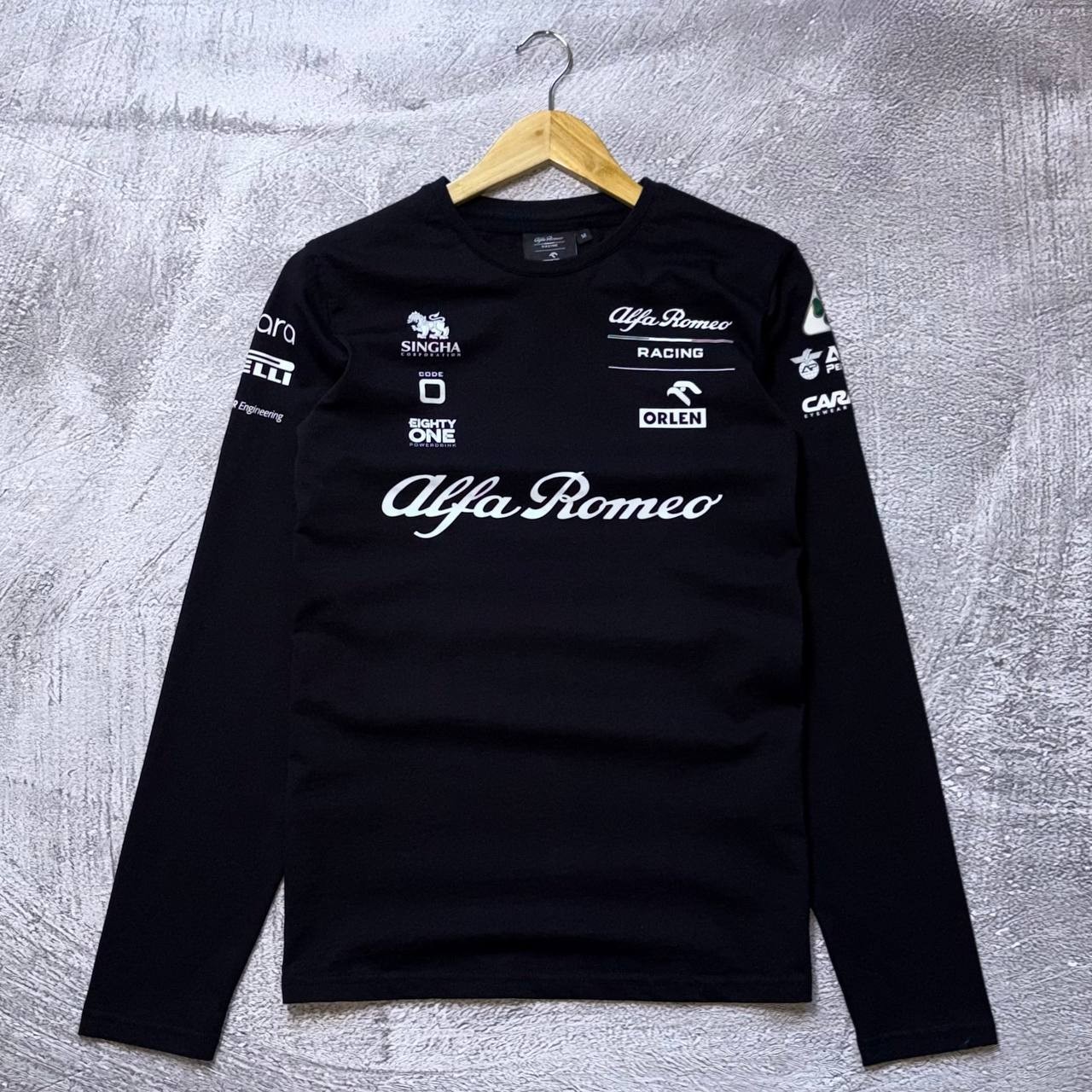 Code Zero Alfa Romeo F1 Racing Team Long Sleeve T-Shirt Black White Size M Orlen