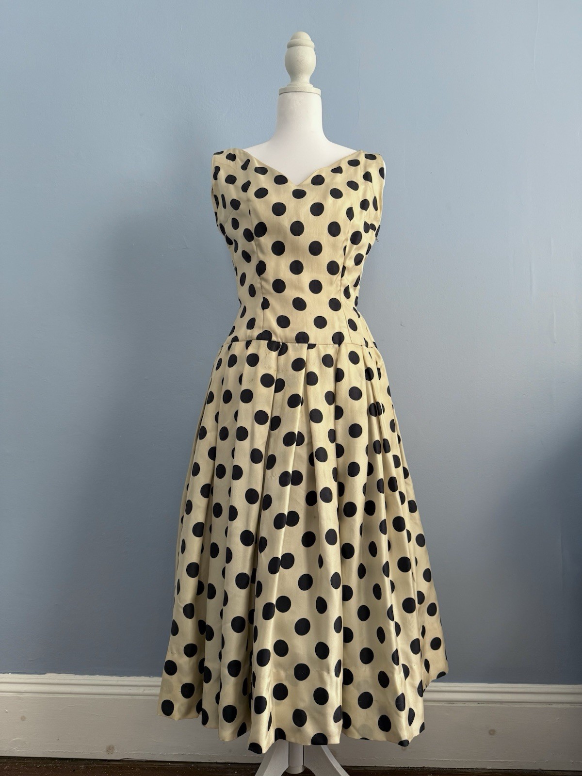 Vintage 1960s 70s Stuart’s Inc Boston Silk Polka Dot Dress Socialite Estate XS