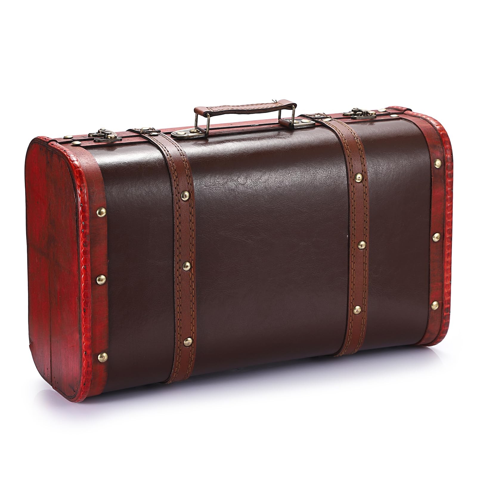 ELLDOO LATIA7-US719 Vintage Red Wooden Treasure Chest Storage Box
