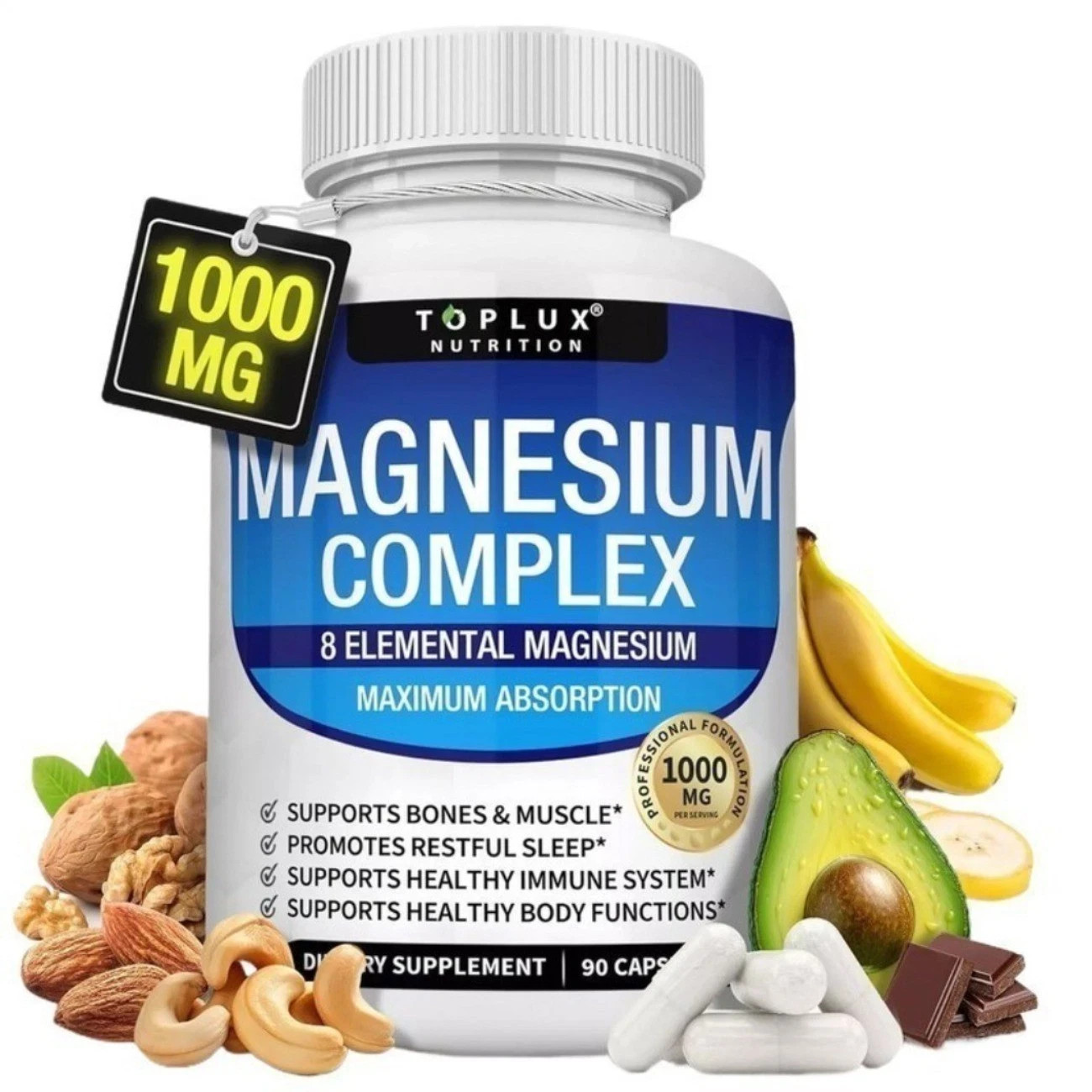 Toplux Nutrition Magnesium Complex 1000mg Supports 8Elemental Magnesium NEW