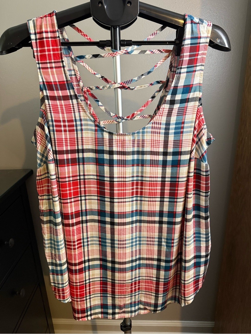 Torrid Plaid Strappy Back Tank Top Size 1 Red Blue Cream Black