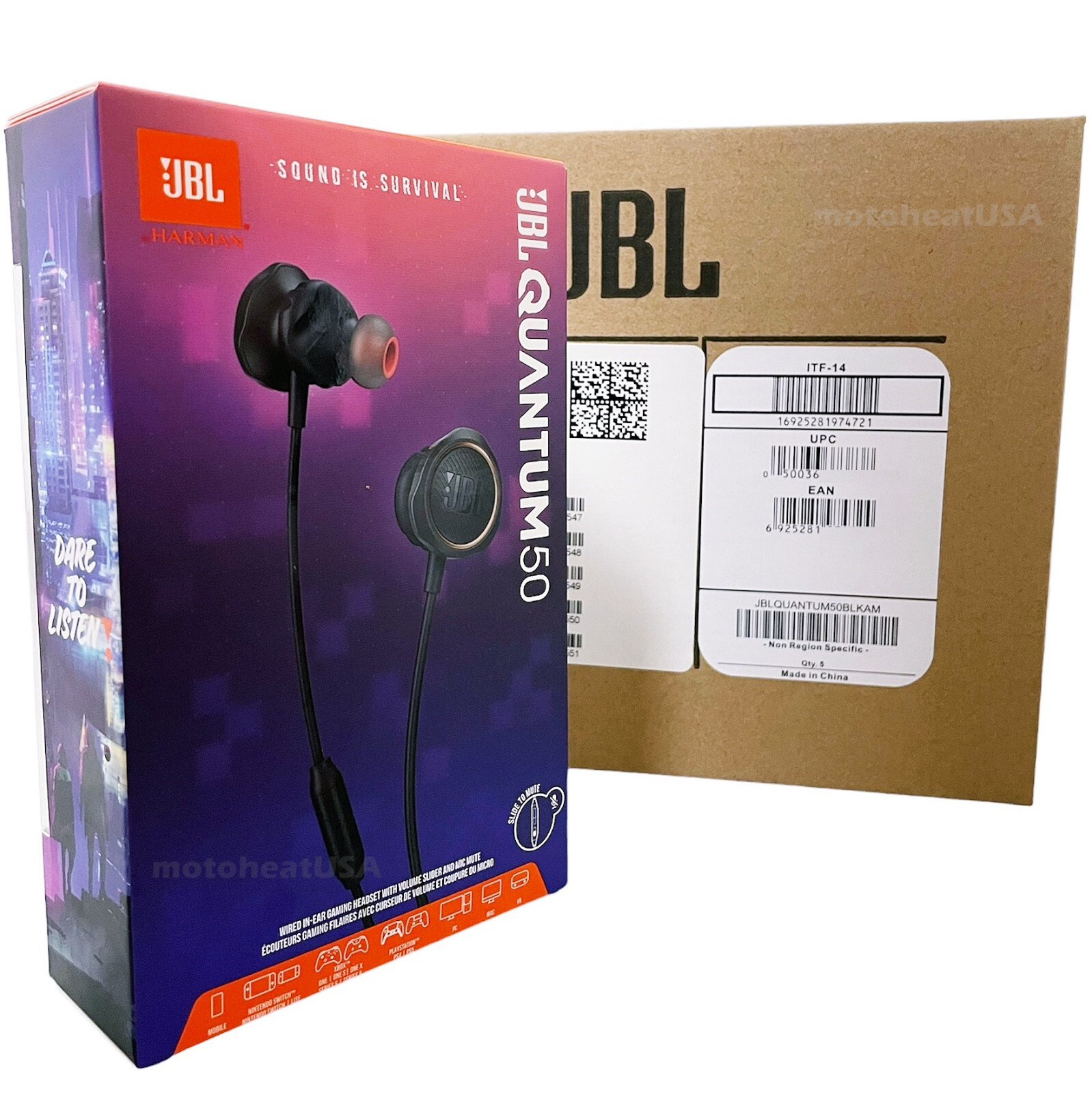 JBL Quantum 50 Headphone Earbuds High Performance JBLQUANTUM50BL 3.5mm Gaming HD