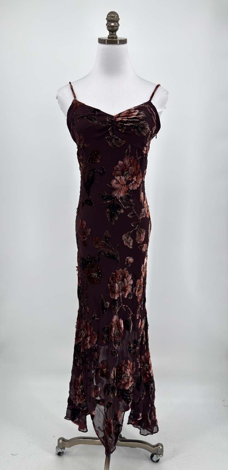Vintage Y2K Sue Wong Burgundy Floral Silk Blend Sleeveless Evening Gown Sz 8 Vintage Y2K Sue Wong Burgundy Floral Silk Blend Sleeveless Evening Gown Sz 8
