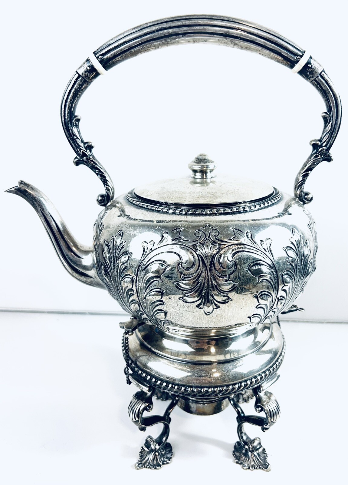 Antique Victorian Repousse Sterling By Fina  Tea Kettle And Lamp Stand