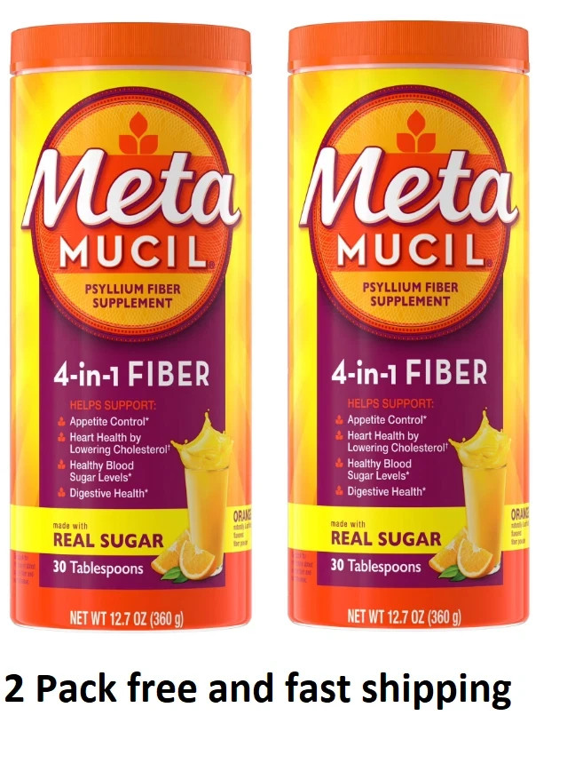 (2 PACK) Metamucil 4-in-1 Psyllium Fiber Supplement, Real Sugar Orange, 30 Tbsp.
