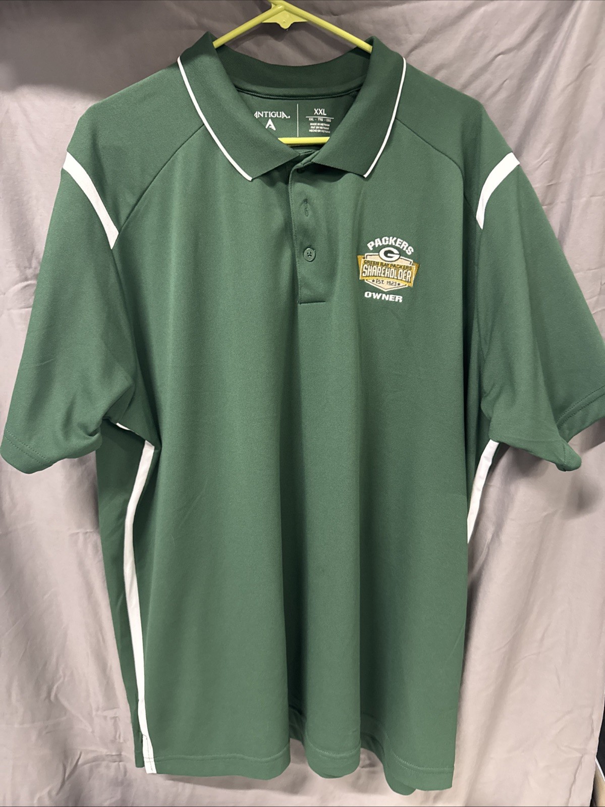 Antigua Green Bay Packers Shareholder Owner Golf Shirt Green/White Size XXL