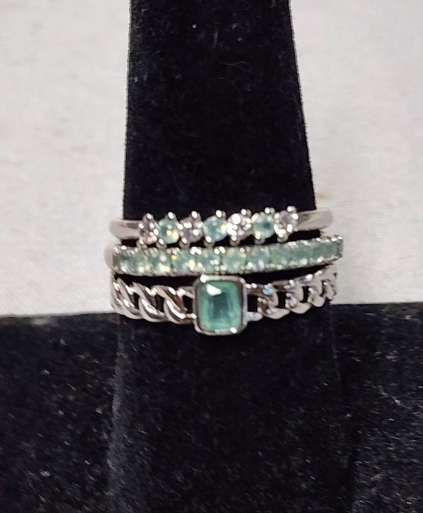 Ring Bomb Party Green Cubic Zirconia Rhodium Plated Ring sz 8