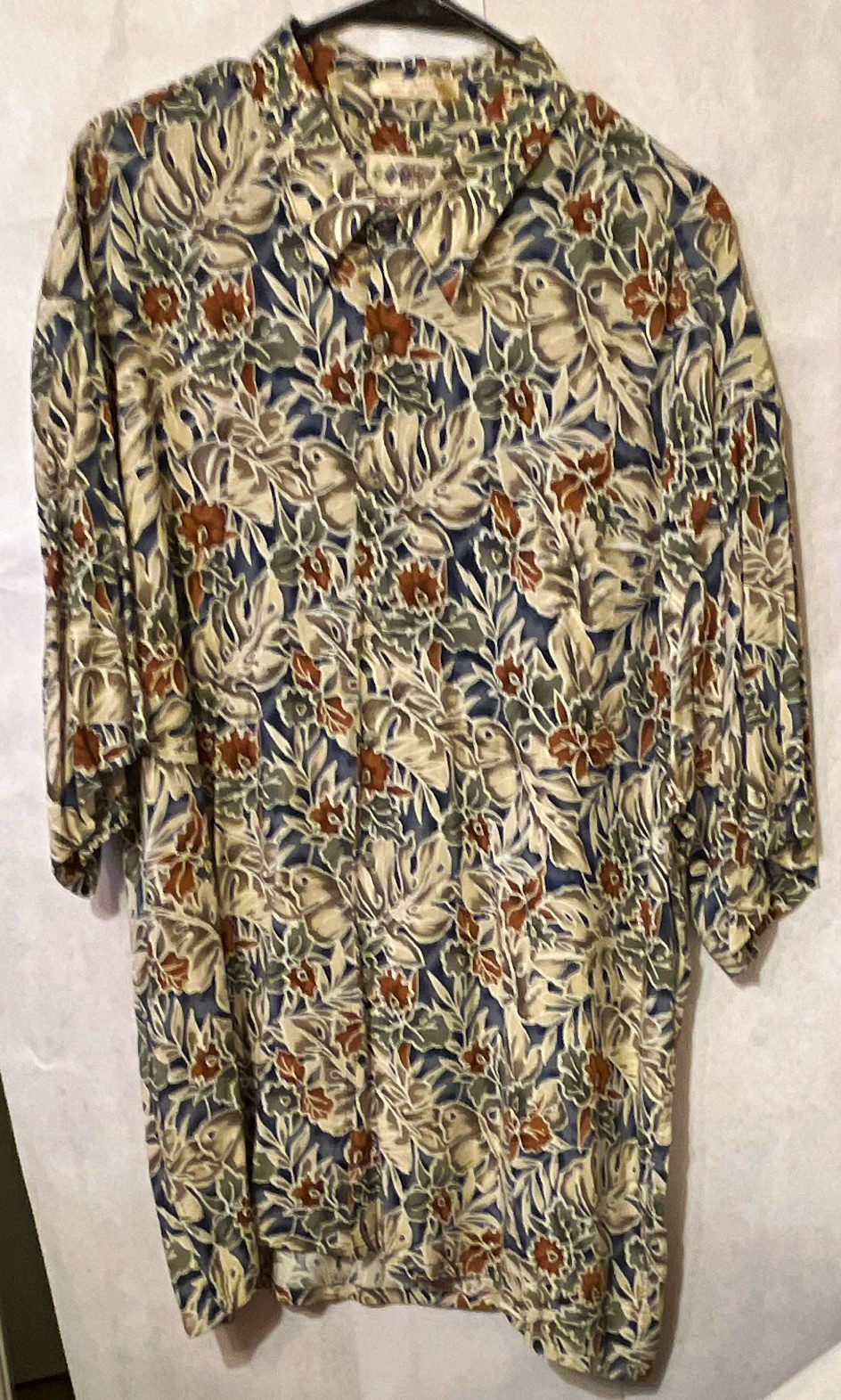 Campia Men\'s XXL Hawaiian Tropical Leaf Rayon Collared Short Sleeve Button-Up