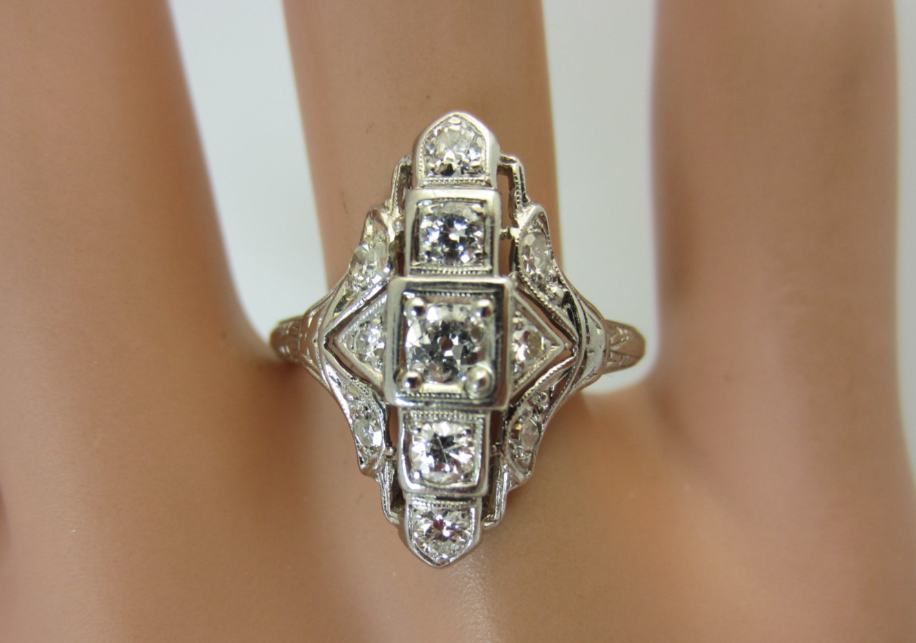 Vintage Antique Platinum 0.50 ct Diamond Ring Art Deco 14k Shank