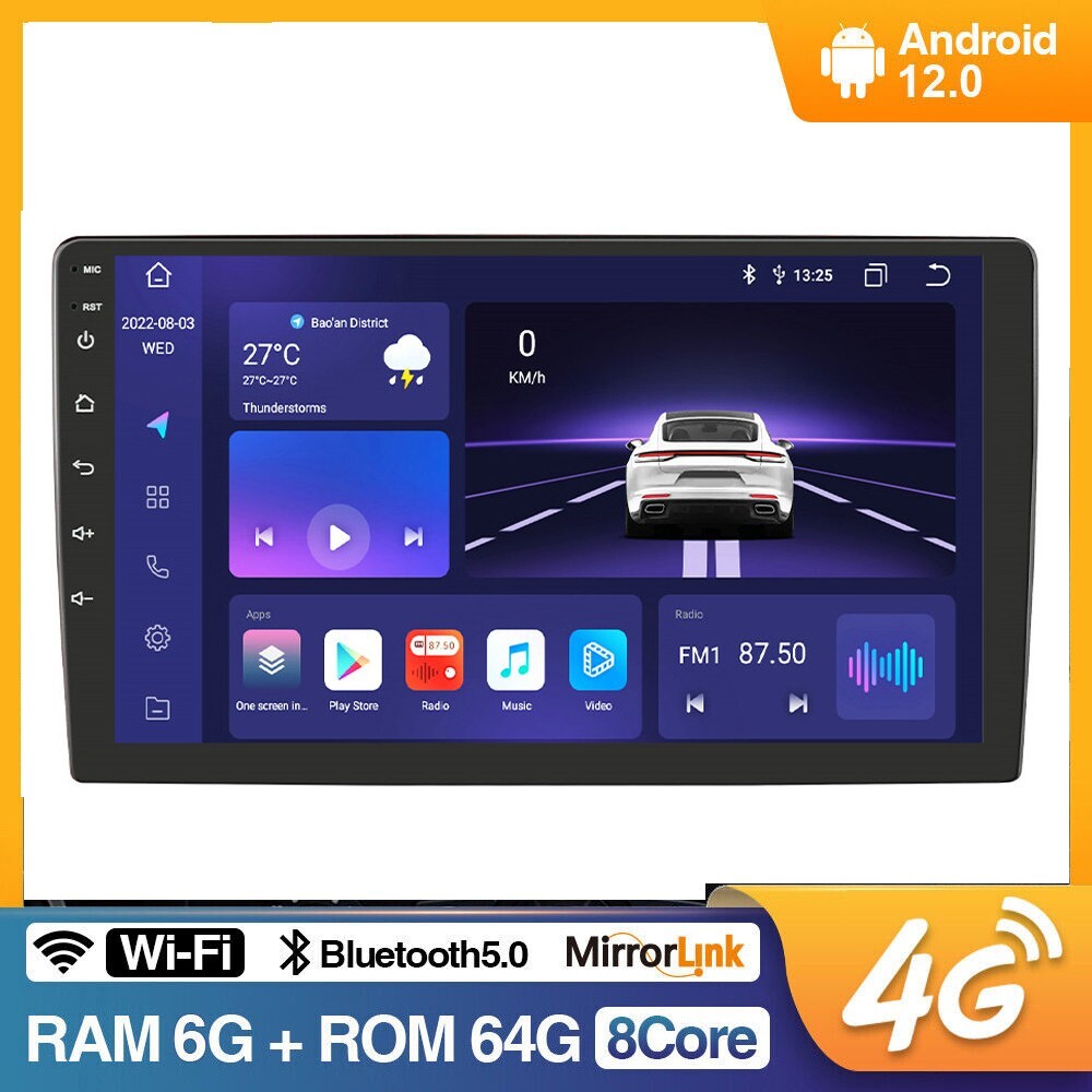 9 Inch Android 13 Octa Core 2 DIN Touch Screen Car Radio Stereo GPS BT-5.0 64GB