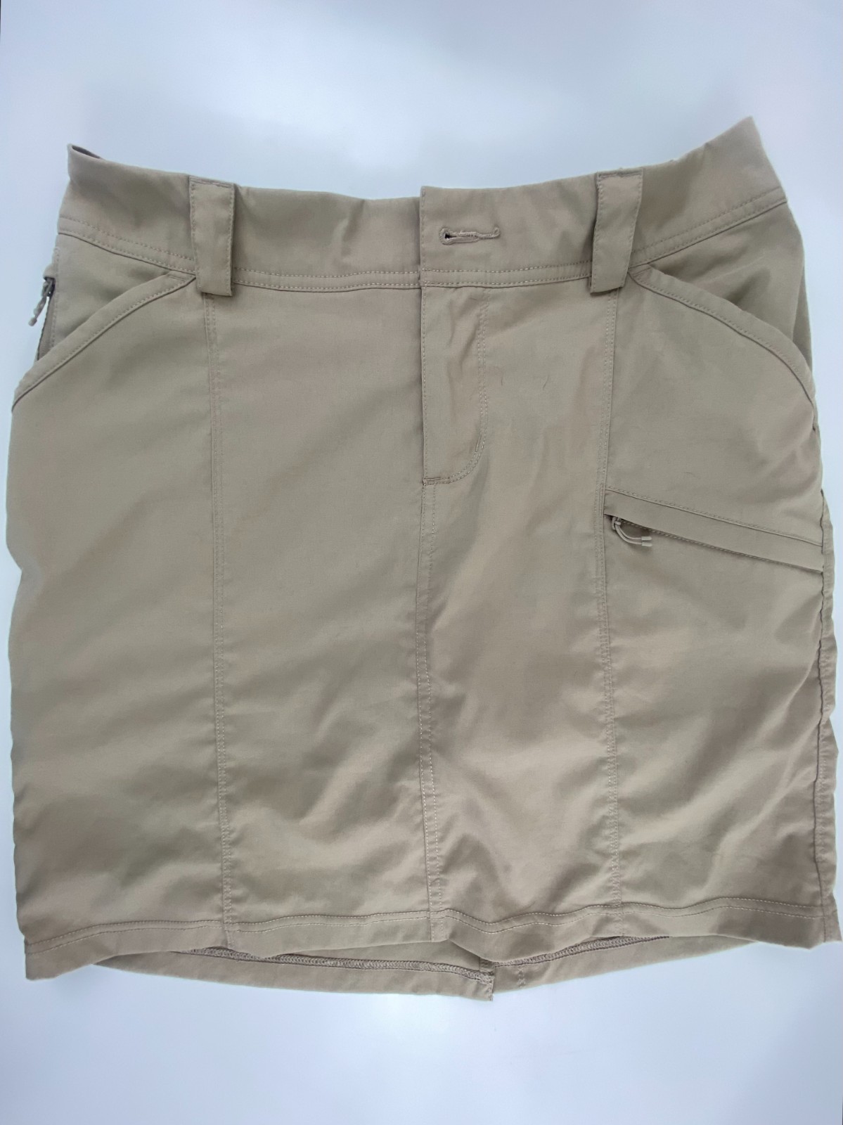 Duluth Women\'s Flex Dry on the Fly Skort Tan utility built in shorts skirt