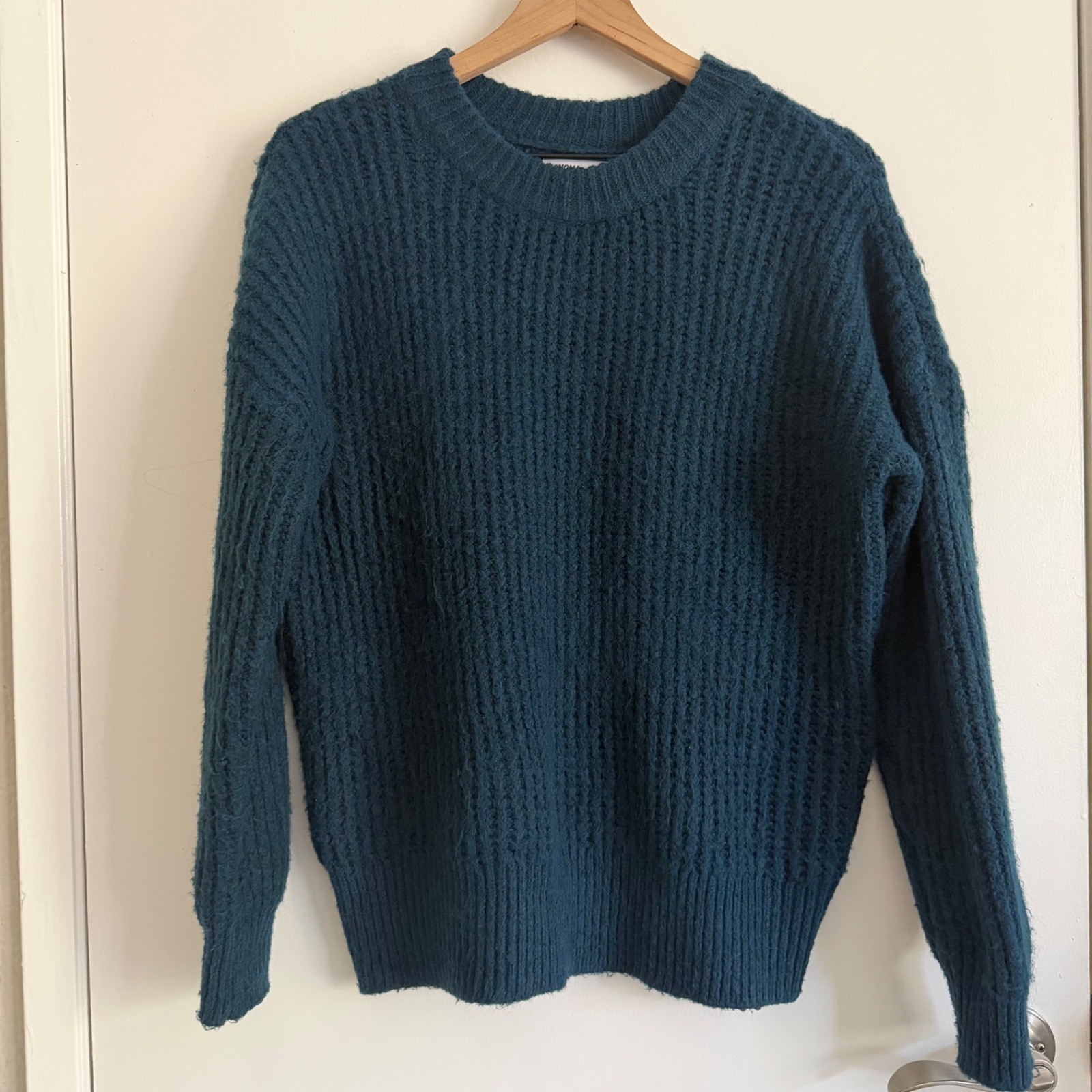 Sonoma Womens Teal Blue Shaker Stitch Crewneck Sweater Large Granolagirl Fall