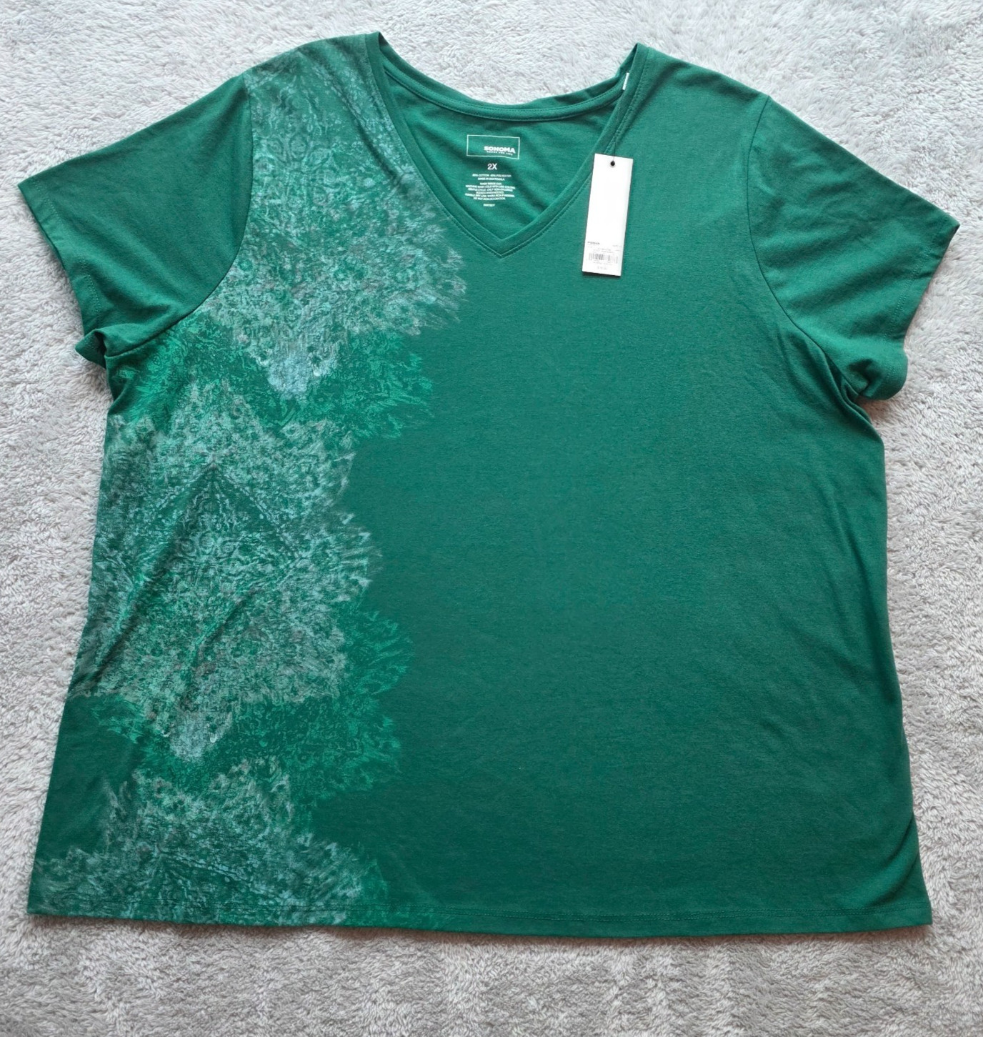 SONOMA Blouse Women\'s Sz 2X Floral Green Coastal Stretch Tee Top NWT