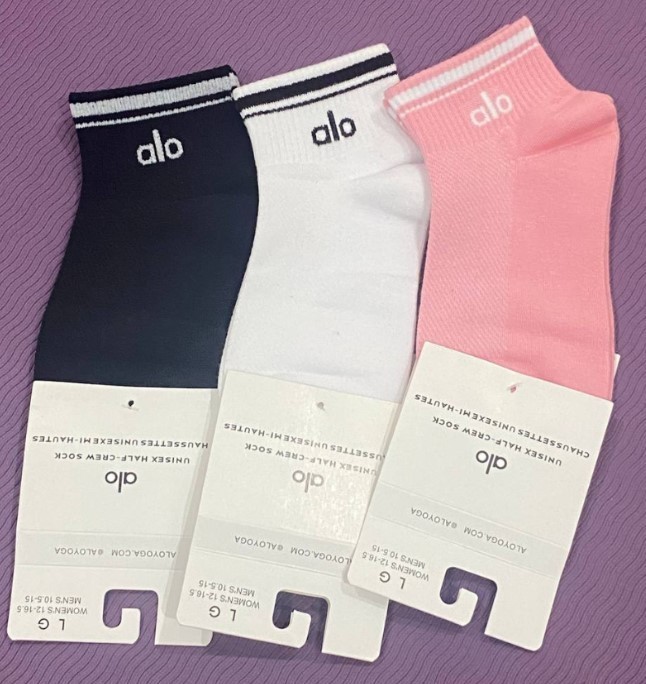 3 Pair Mix White+Black+Pink AIO Half-Crew Throwback Ankle Socks 100% Cotton Sz L