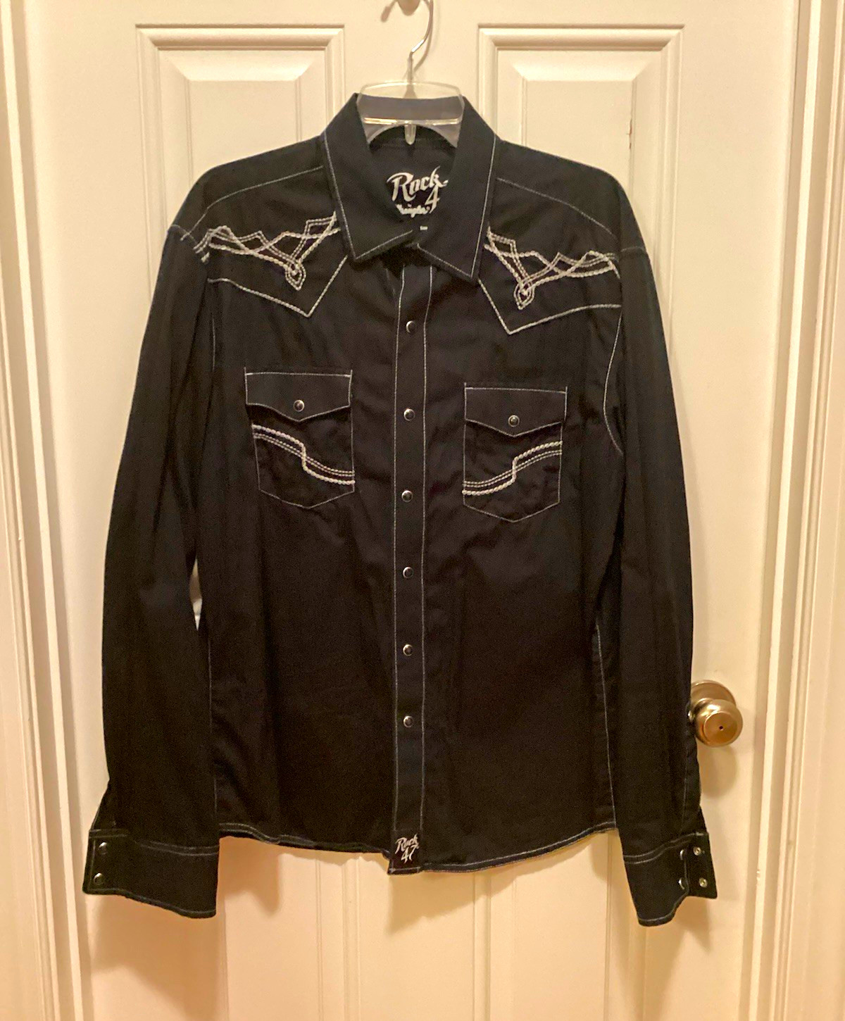 Wrangler Rock 47 Men\'s Black Long Sleeve Pearl Snap Button-Up Western Shirt L