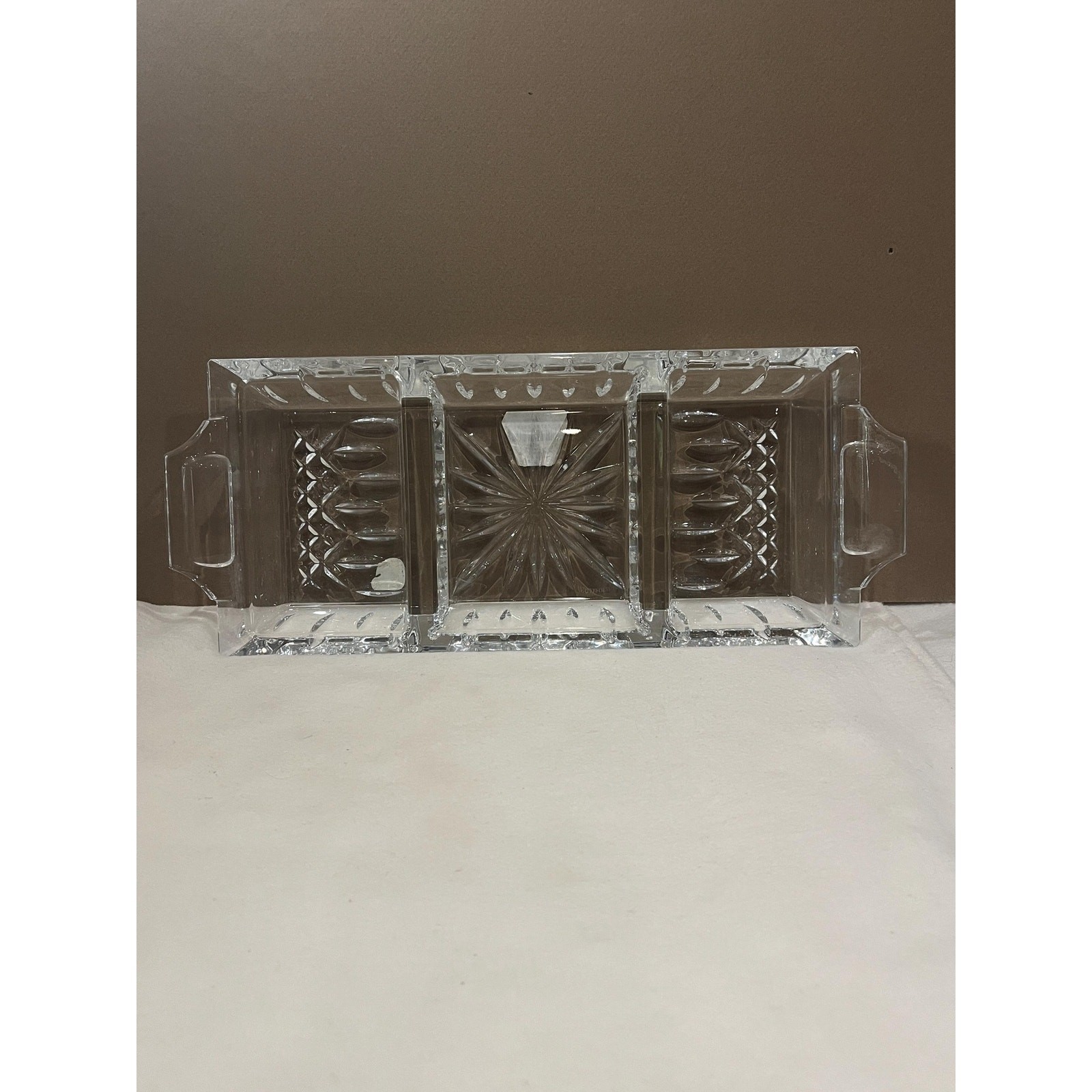 Vintage Waterford Crystal Lismore 3 Part Relish Tray Signed | Tray 14” Handles
