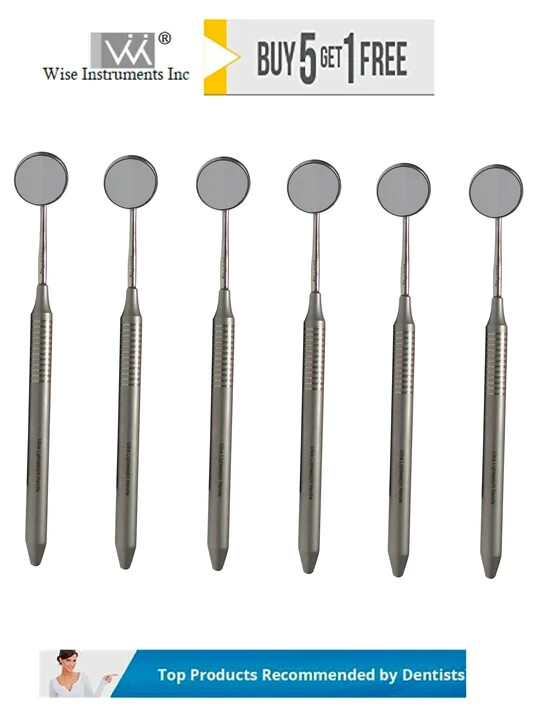 Dental Mouth Mirror Front Surface # 5 (Pack of 6) With Handle by Wise instrument Dental Mouth Mirror Front Surface # 5 (Pack of 6) With Handle by Wise instrument