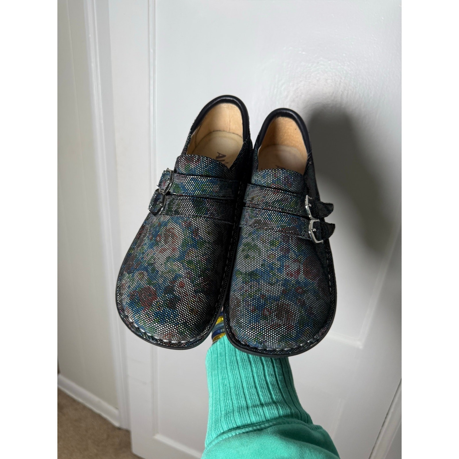 NEW Alegria PG Lite Clogs 38 ALL-509X Holographic Floral Multi Dot Double Strap