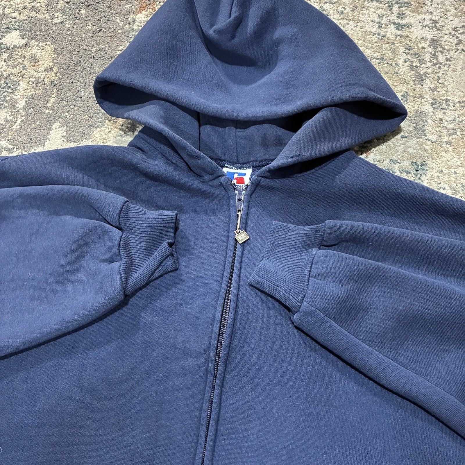Vintage 90s Russell Athletic Hoodie Blank Boxy Full Zip Blue Men’s Large Vintage 90s Russell Athletic Hoodie Blank Boxy Full Zip Blue Men’s Large