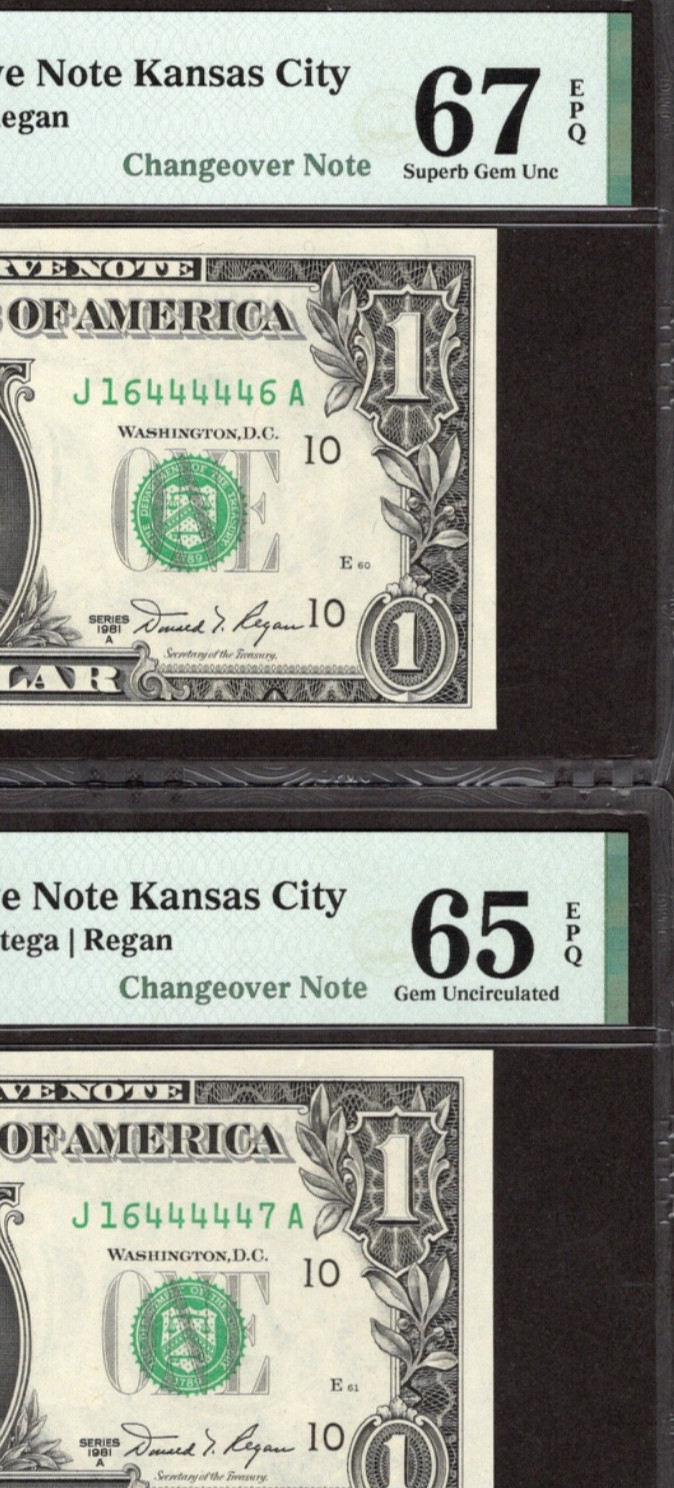 1981A $1 KANSAS CITY FRNs. PMG GEM Uncirculated 67/65 EPQ. CHANGEOVER Notes
