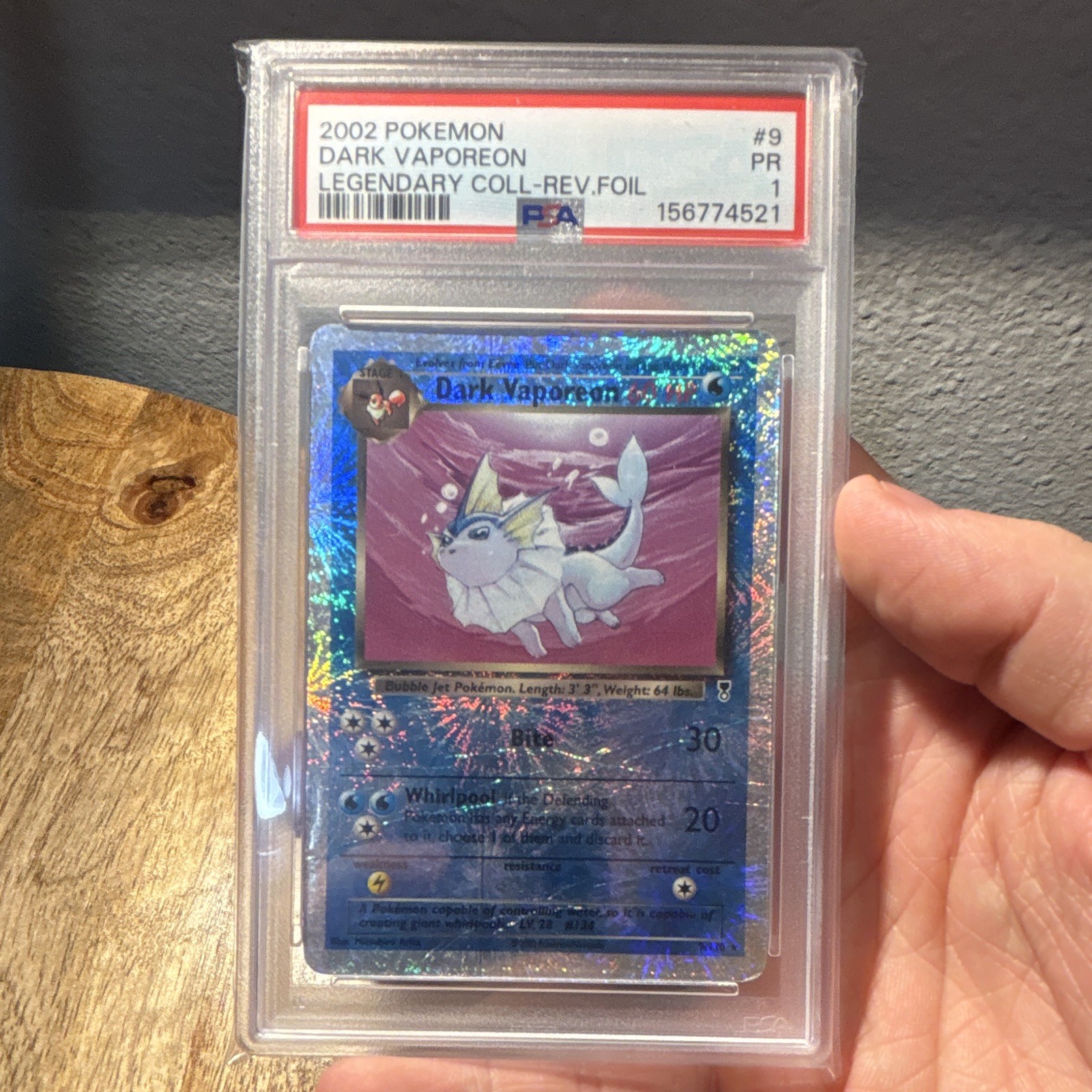 2002 Pokemon TCG Dark Vaporeon Reverse Holo Legendary Collection 9/110 PSA 1 2002 Pokemon TCG Dark Vaporeon Reverse Holo Legendary Collection 9/110 PSA 1