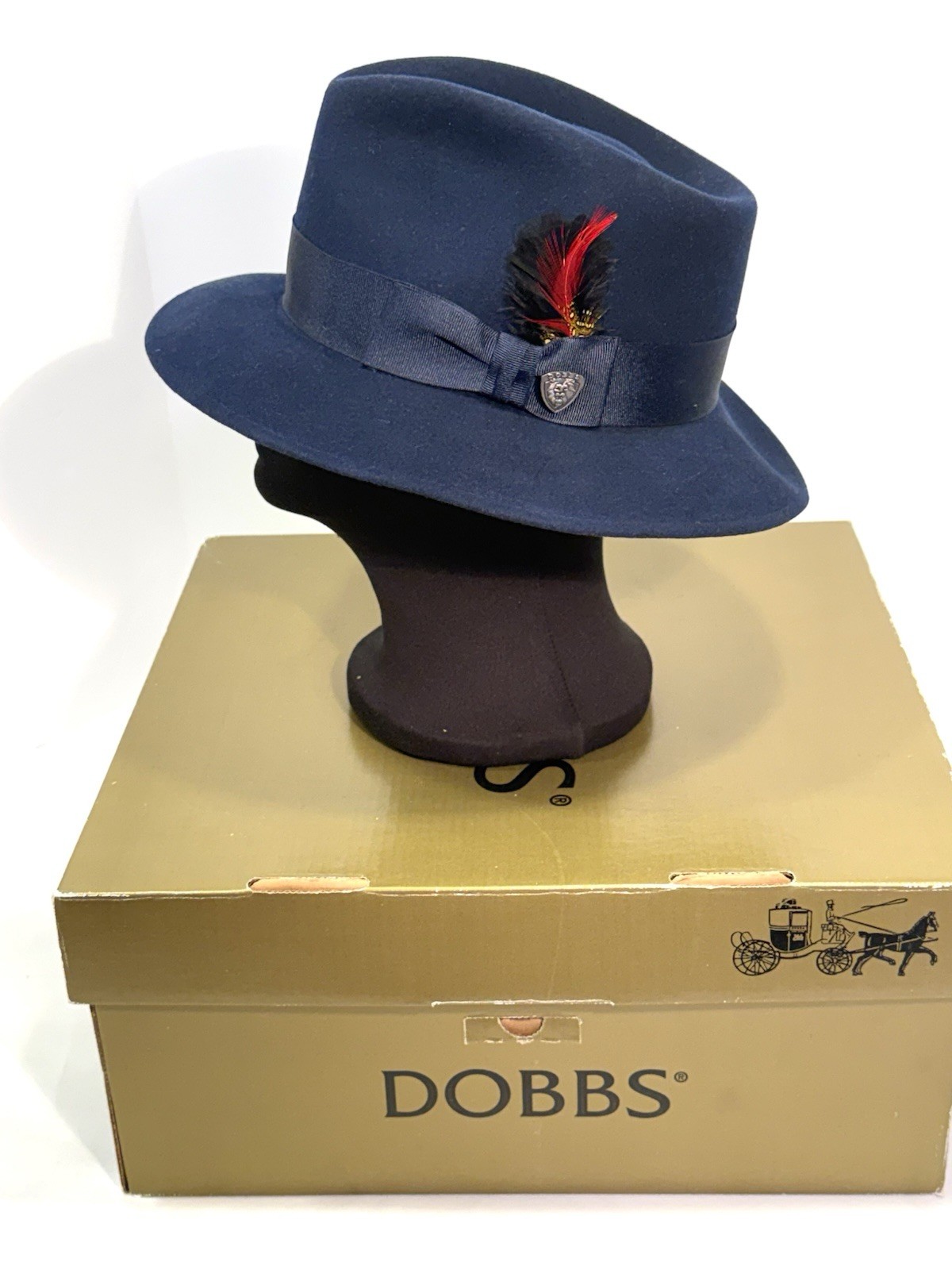 Dobbs Strand II Pure Wool Fedora Hat Sz 7 Navy 2 1/4” Brim W/Box Dobbs Strand II Pure Wool Fedora Hat Sz 7 Navy 2 1/4” Brim W/Box