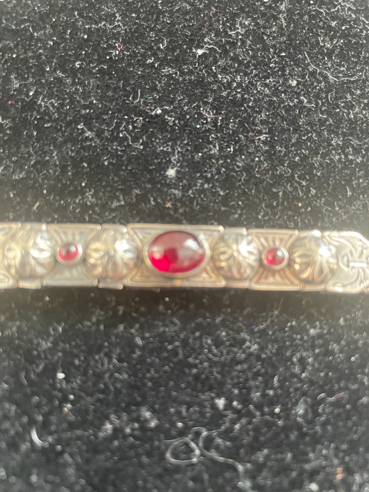 Vintage Sterling Silver Byzantine Design Garnet Cabochon Bracelet Made in Greece