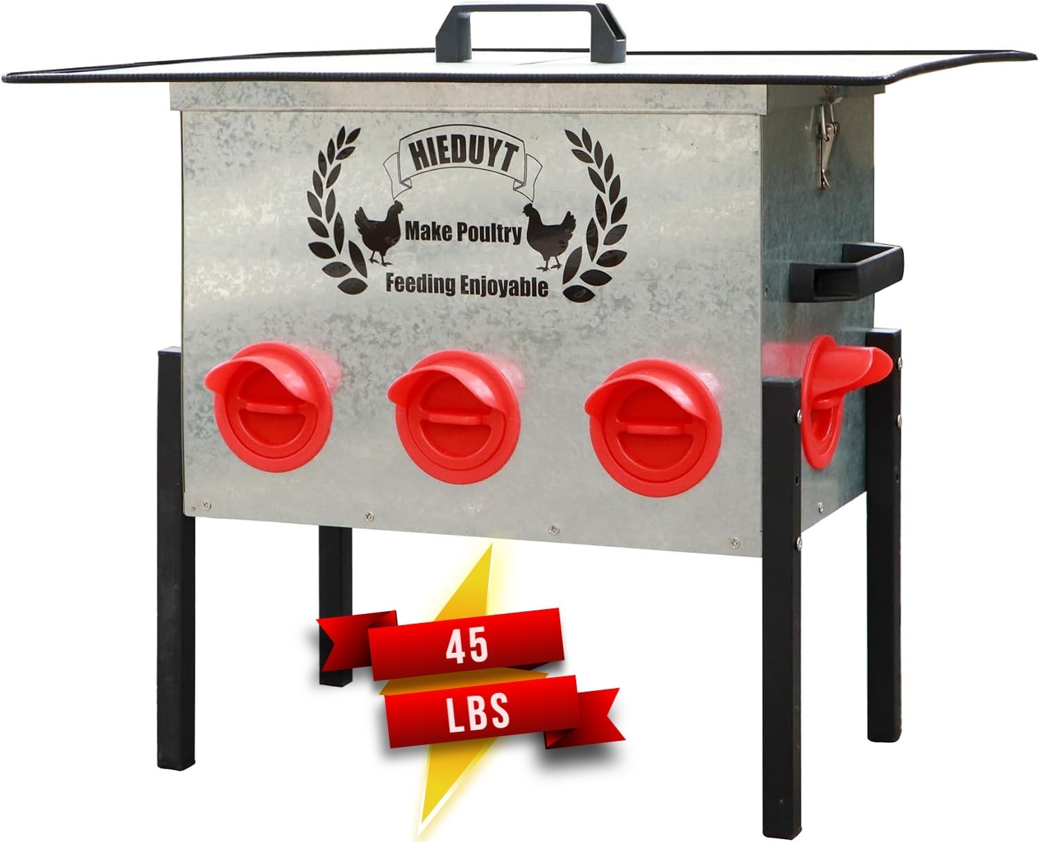 45lb Large Automatic Chicken Feeder No-Waste Poultry 8 Ports Metal Feeder 45lb Large Automatic Chicken Feeder No-Waste Poultry 8 Ports Metal Feeder