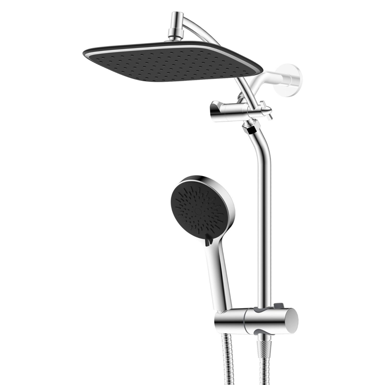 Dual Shower Head High Pressure Rain Shower Head Combo with Extension Arm 2.5 GPM