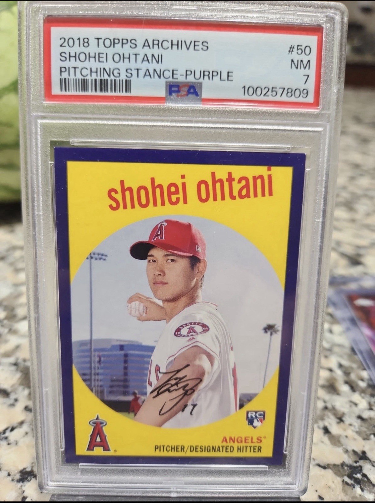 Topps 2018 Archives Shohei Ohtani Angels 1959 Design Purple #50 RC Auto /175 PSA