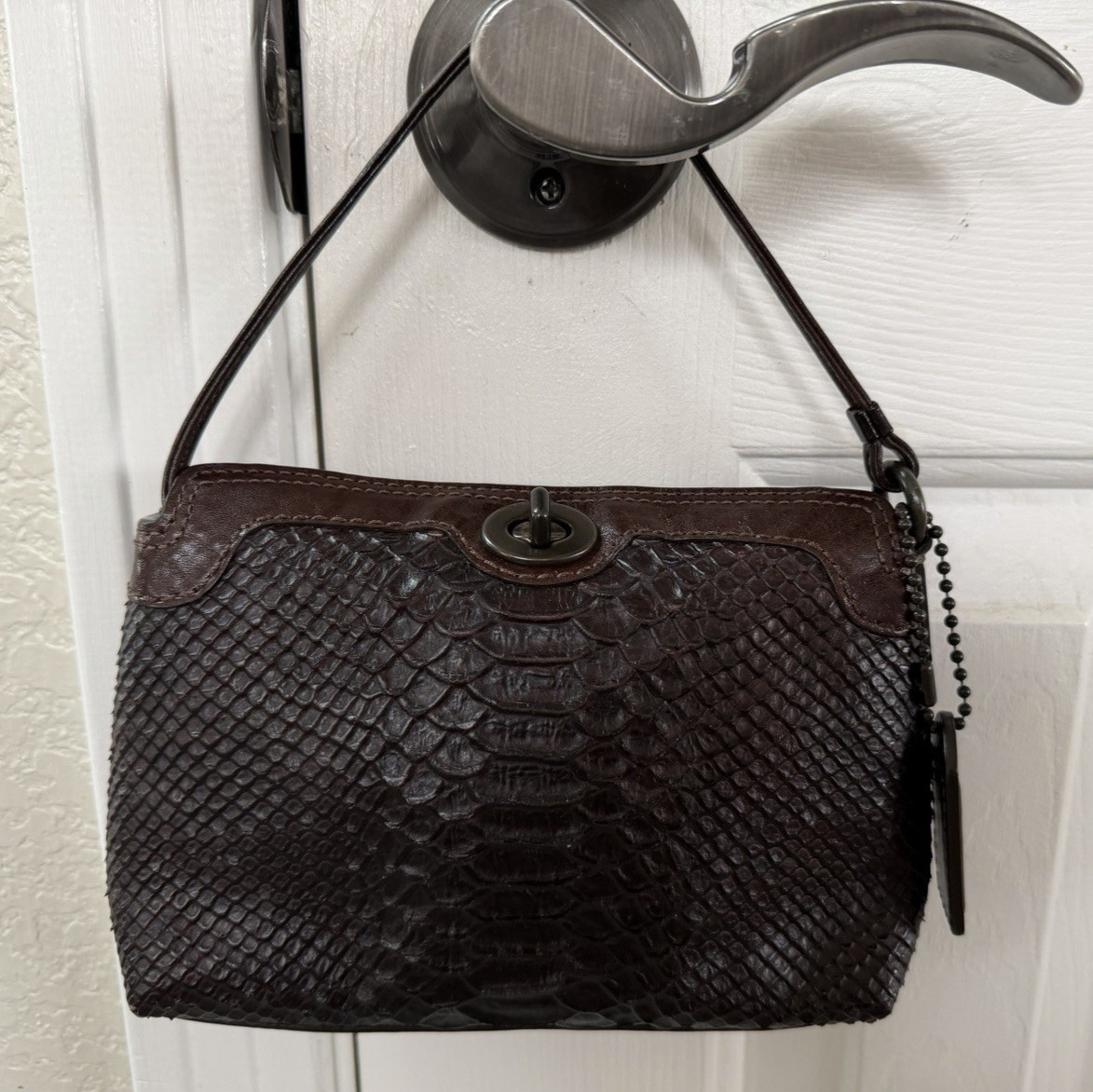NWOT Coach Python Embossed Chelsea Mahogany Brown Leather Wristlet Hangtag Rare