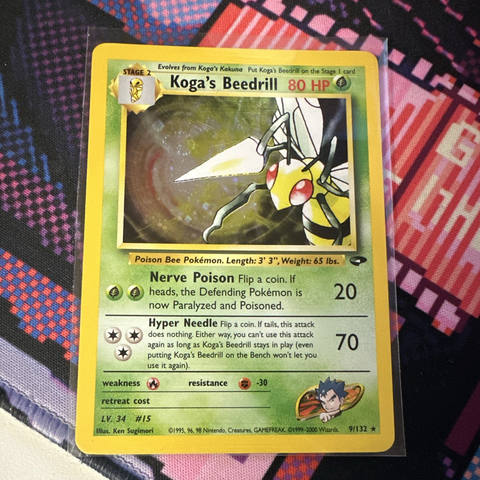 Pokémon TCG Koga\'s Beedrill Holo 9/132 Gym Challenge 2000 English Swirl