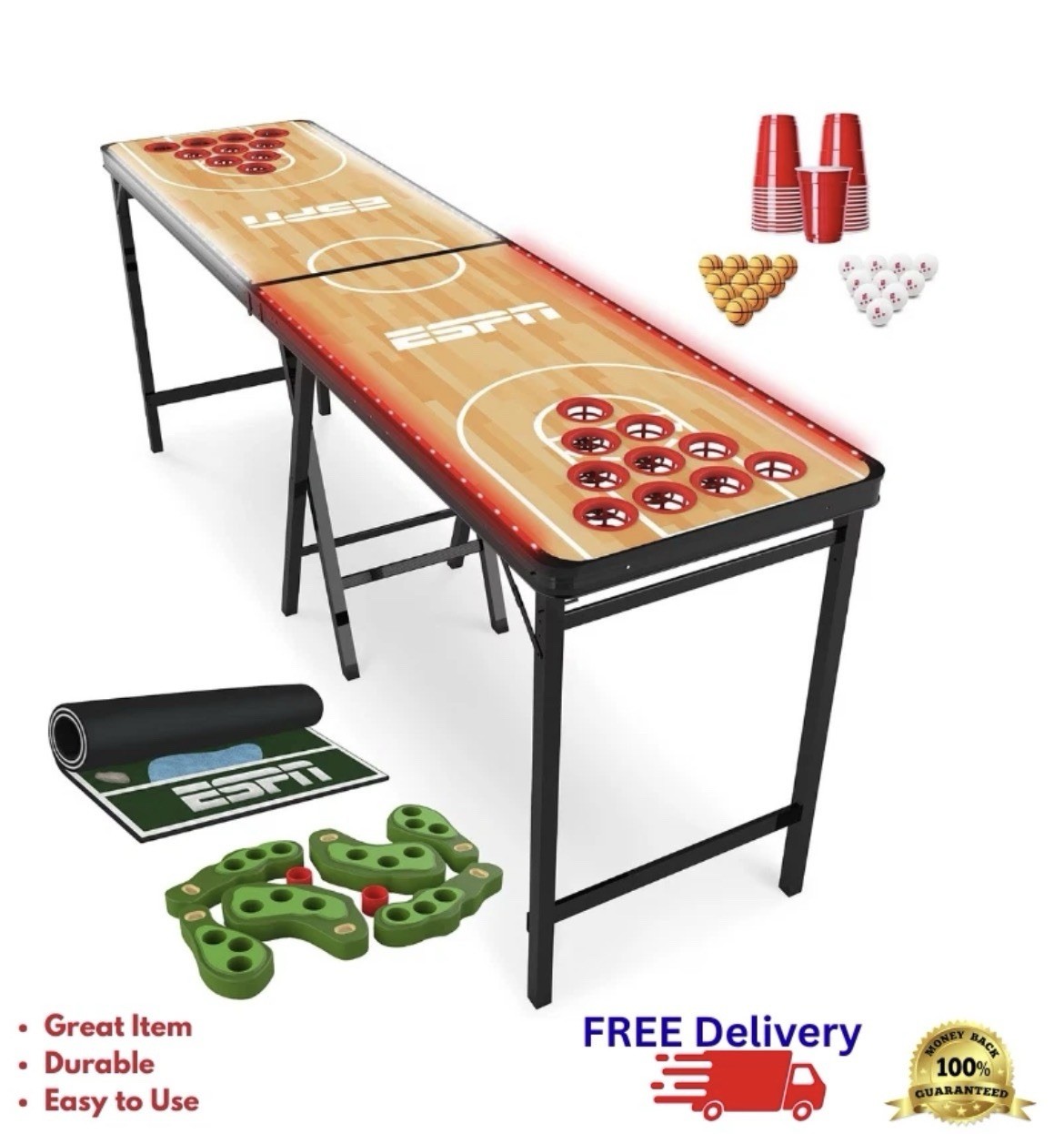 ESPN LED Combo Pong Table 8ft Folding Beer Pong Party Game SHIPS TODAY 🔥