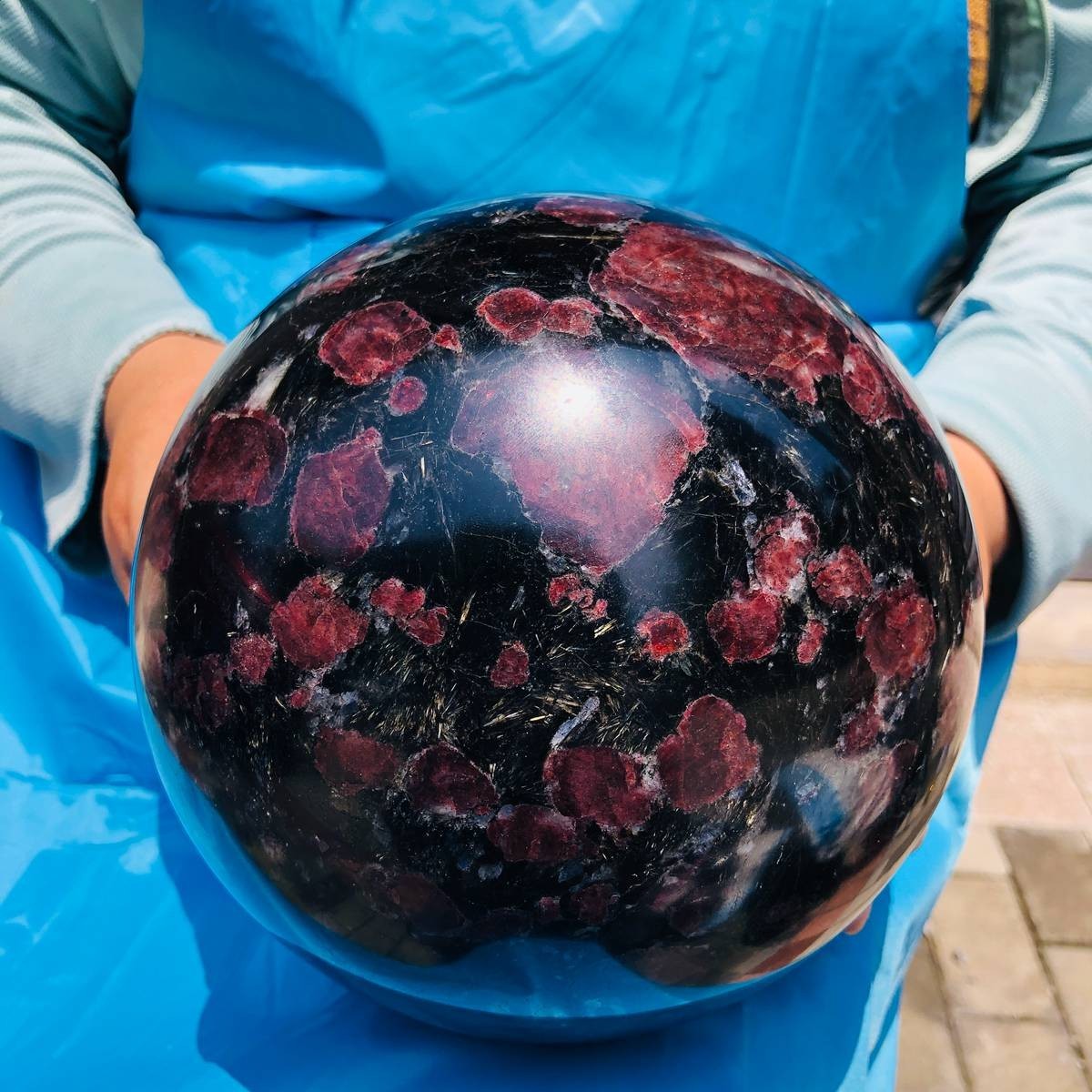 18.5LB Natural Garnet Fireworks Stone Astrophyllite Quartz Crystal Ball Healing