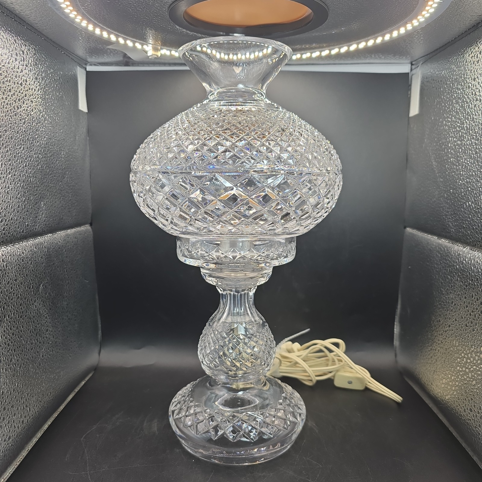 VTG Waterford Alana Inishmann Crystal Electric Two Piece Hurricane Lamp 13.5 In