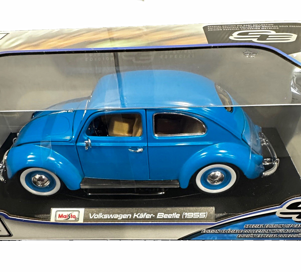 Maisto Volkswagen Kafer Beetle 1955 1:18 Diecast Car Blue Special Ed Boxed