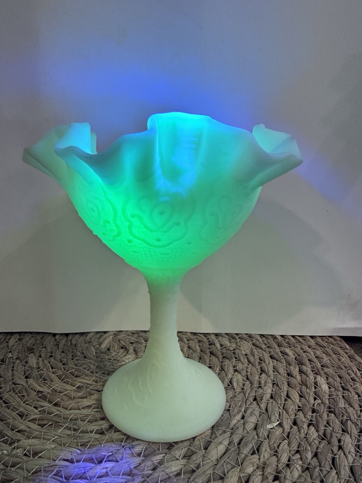 Fenton uranium Custard Medallion Pedestal Candy Dish Fenton uranium Custard Medallion Pedestal Candy Dish
