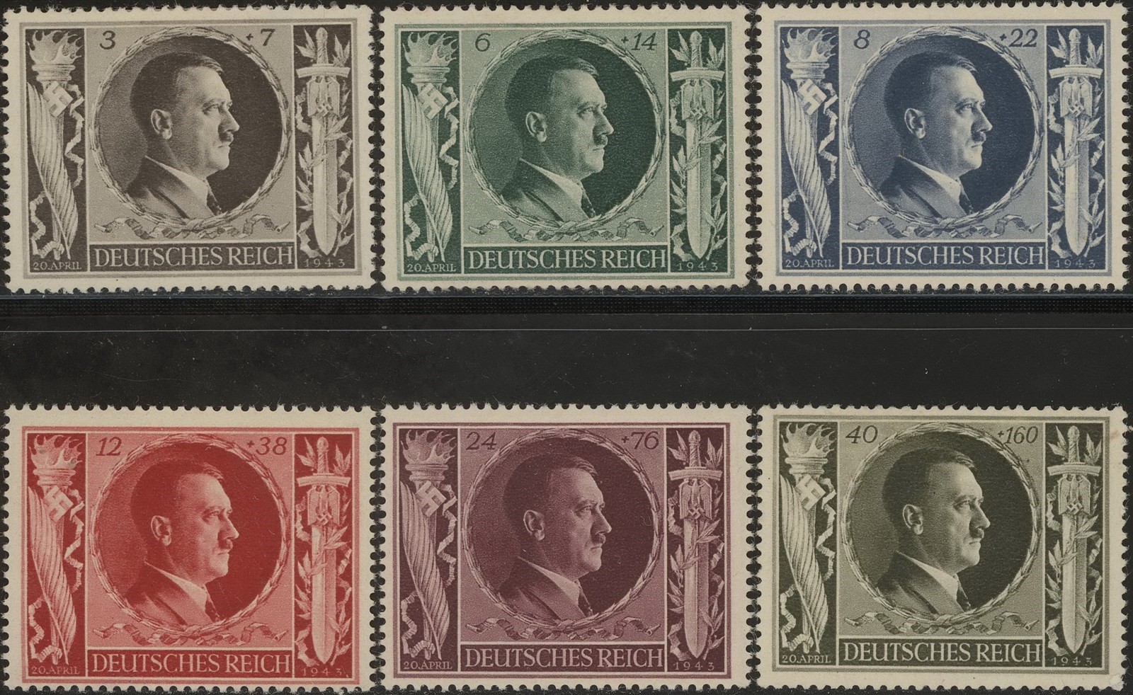 BS Stamp Germany Mi 844-9 Sc B231-6 1943 WWII Adold Hitler Hitler 54th Set MNH