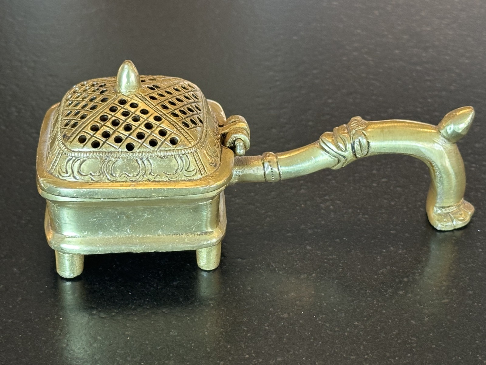 Solid Brass Incense Burner Handled Hand-Etched Loban Dhoop Dani Solid Brass Incense Burner Handled Hand-Etched Loban Dhoop Dani
