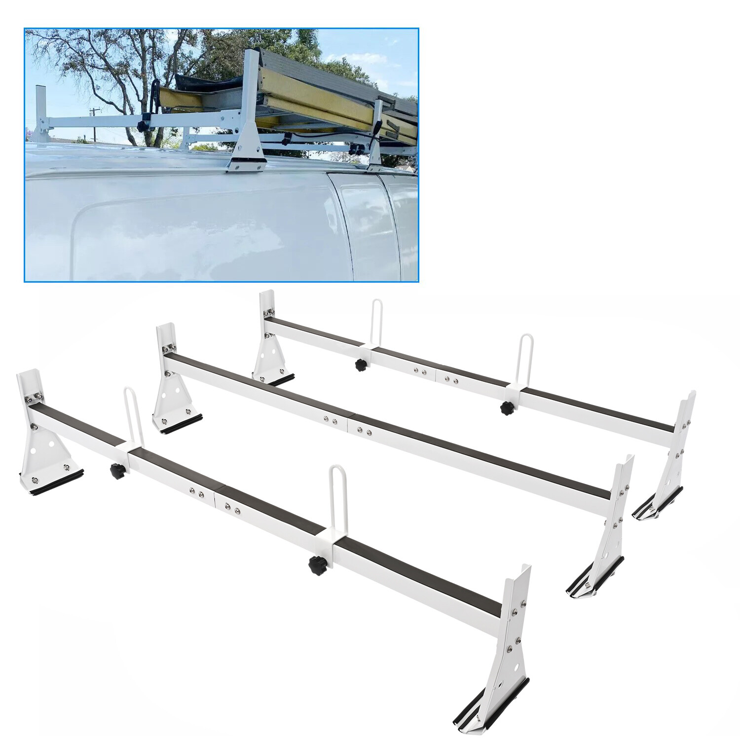 For Chevy Express 2500/3500 1996-up Steel Split Cargo Van Roof Ladder Rack 3 bar