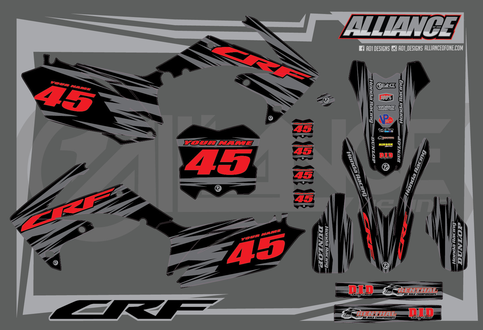 Graphics Kit for Honda CRF250R (2010-2013) & CRF450R (2009-2012) MEYHAM R SERIES