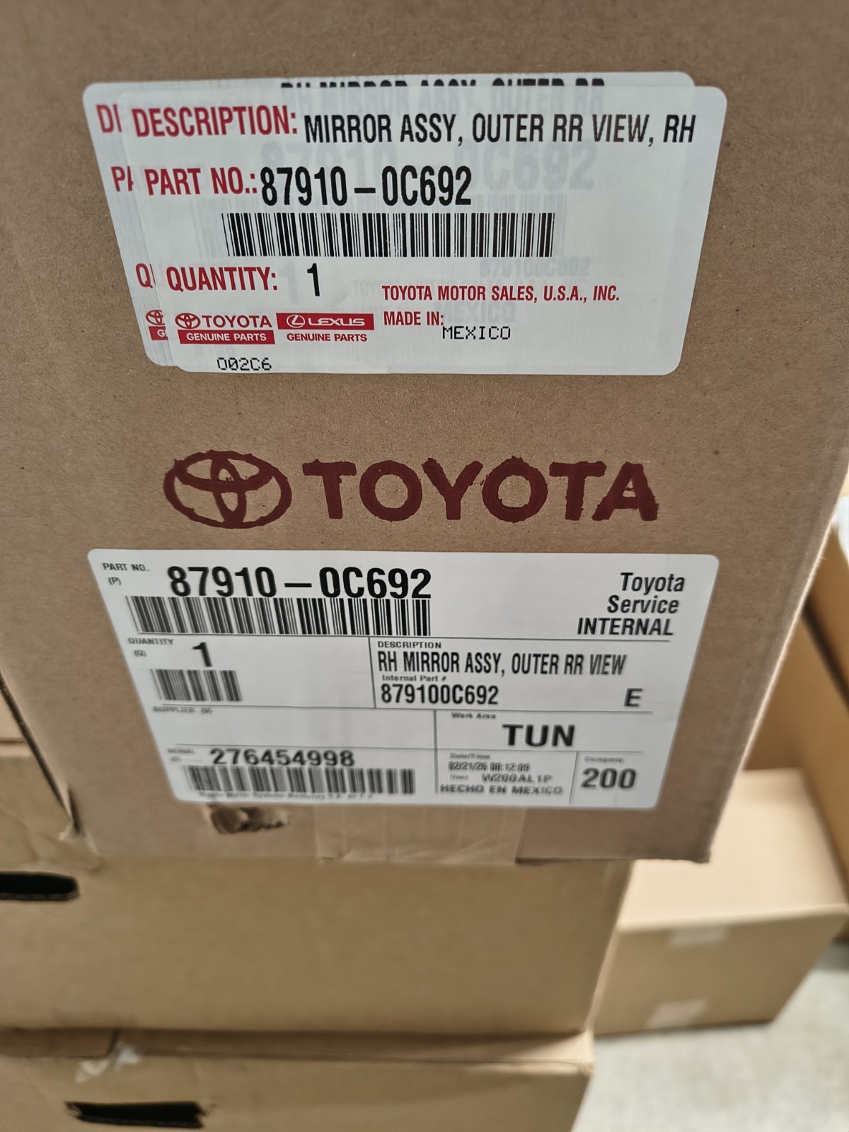 87910-0C692 OEM *BRAND NEW* 22-26 Tundra/23-25 Sequoia (RIGHT) PASSENGER Mirror