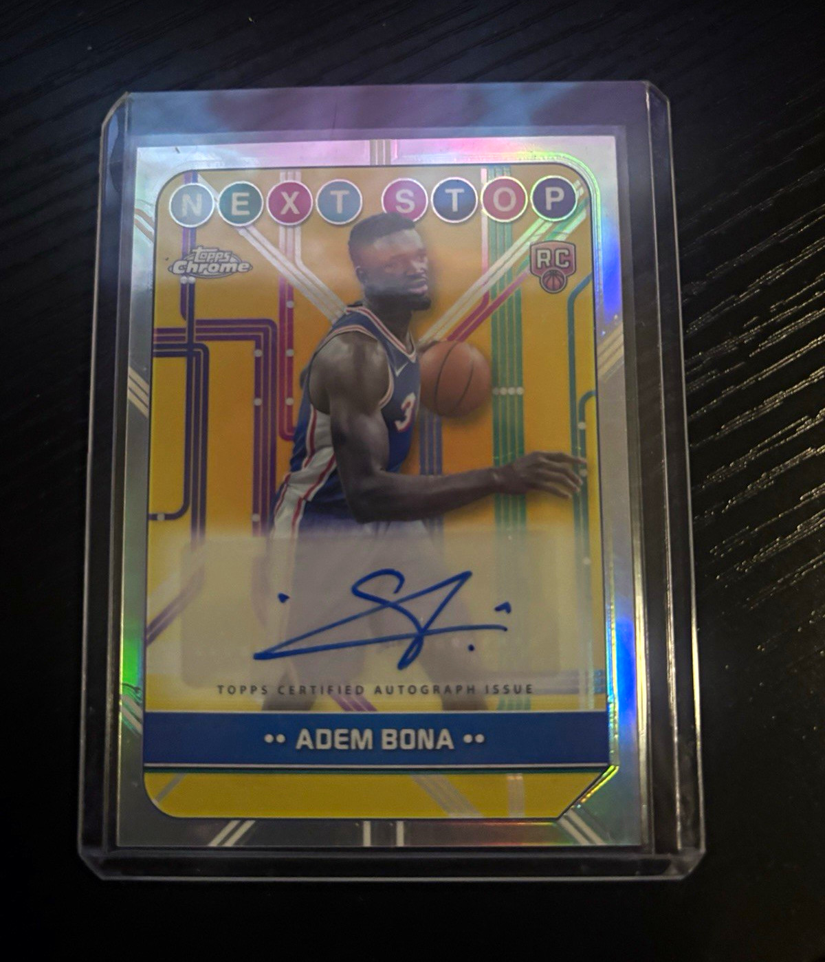 Topps 2024-25 Chrome Adem Bona Philadelphia 76ers Next Stop RC Auto Refractor Topps 2024-25 Chrome Adem Bona Philadelphia 76ers Next Stop RC Auto Refractor