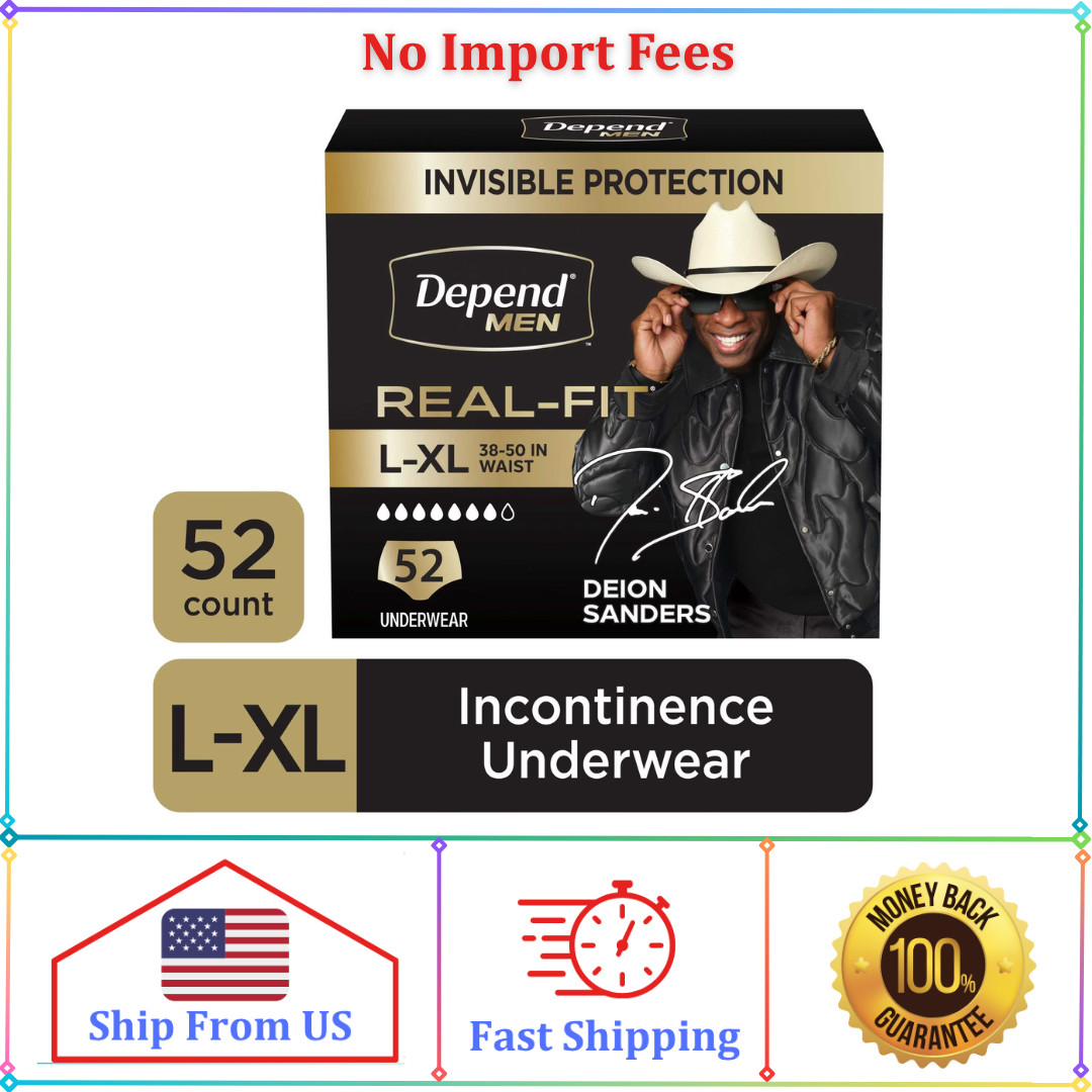 Depend Real Fit Incontinence Underwear for Men, Adult Diapers, L/XL, Black, 52 C