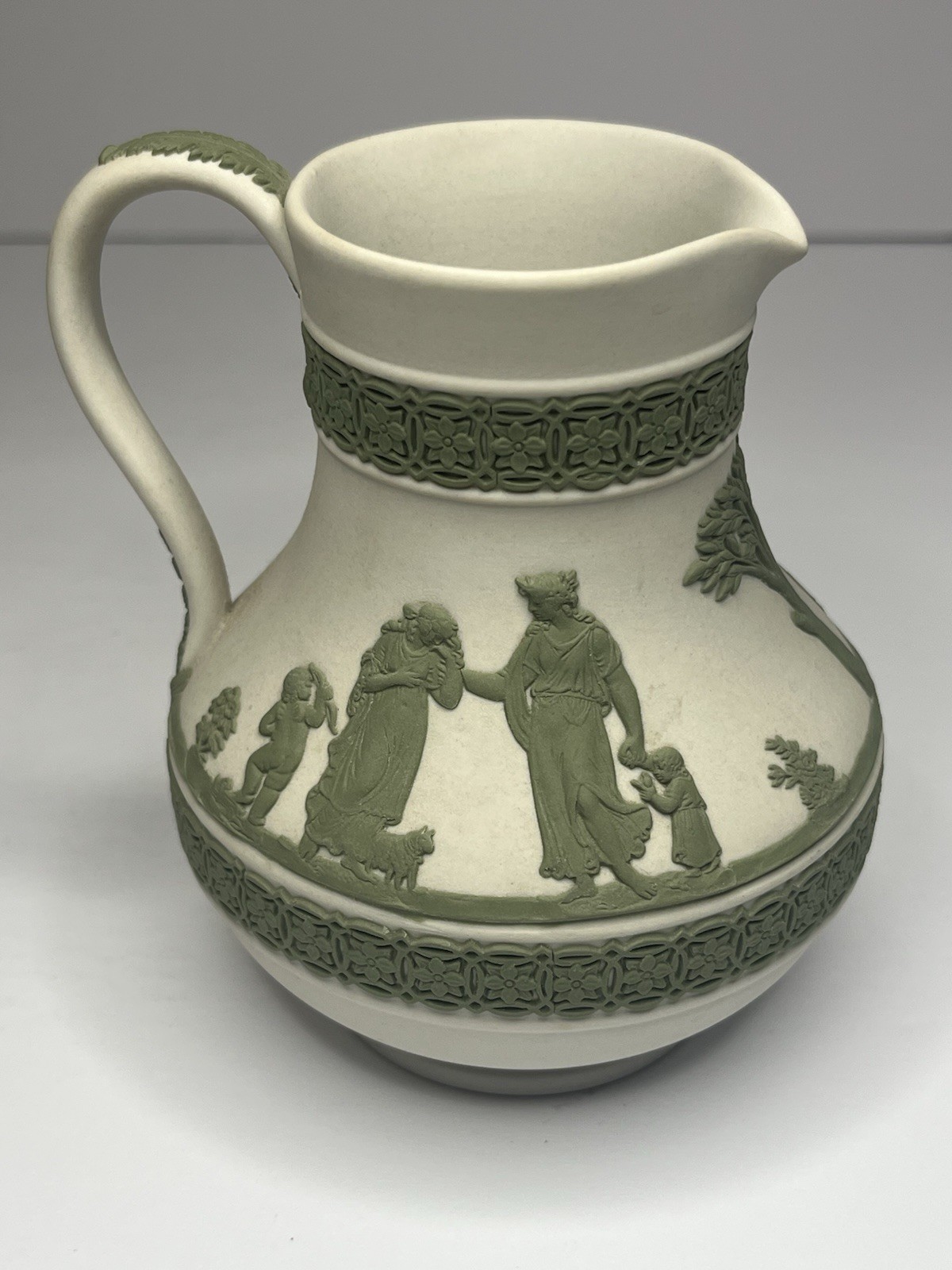 Wedgwood Jasperware Sage Cream Grecian Pitcher Lord Wedgwood Signed Rare Decor