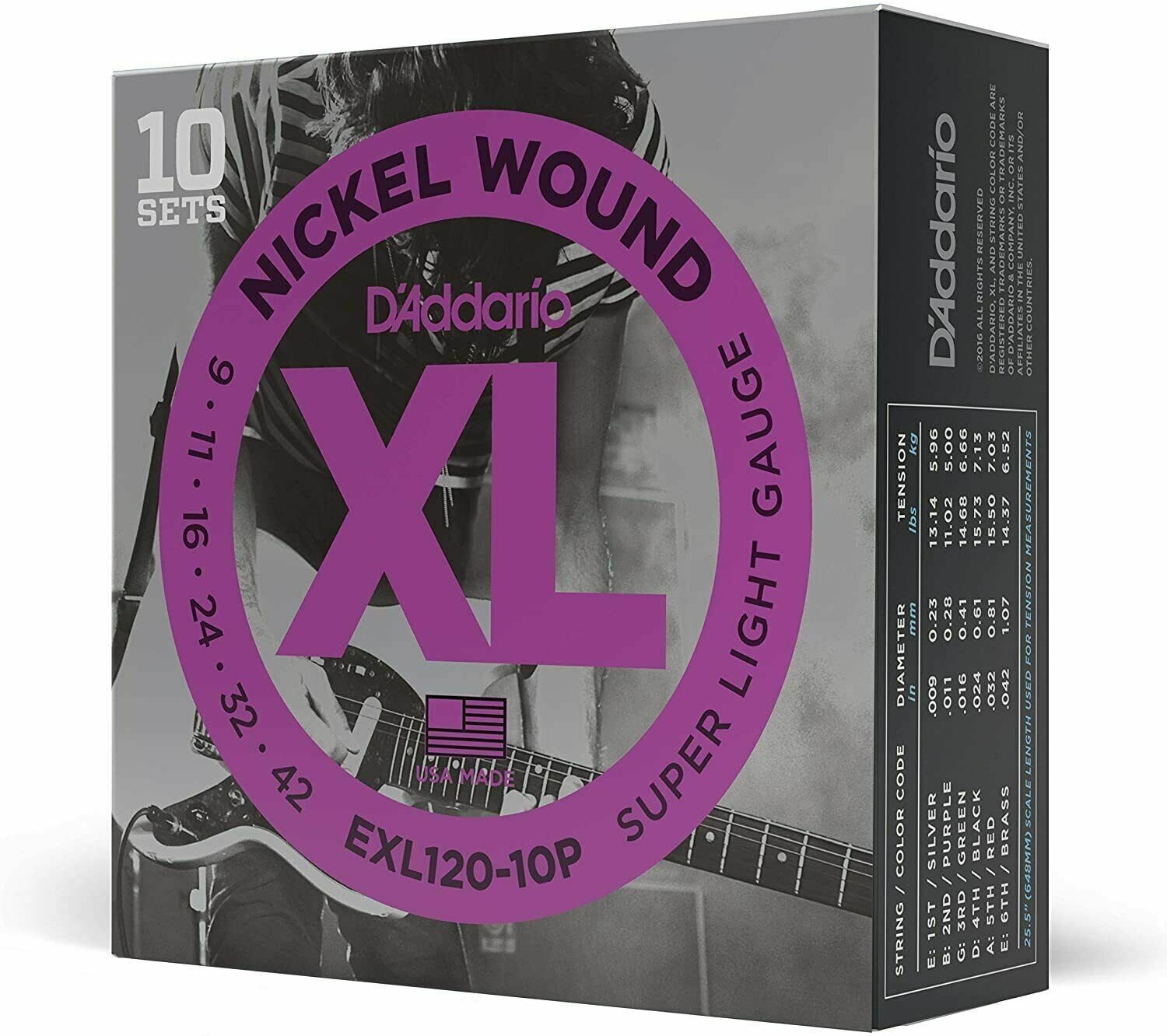 10 Sets EXL120 D'Addario Electric Guitar Strings 9-42 Super Light  EXL120-10p