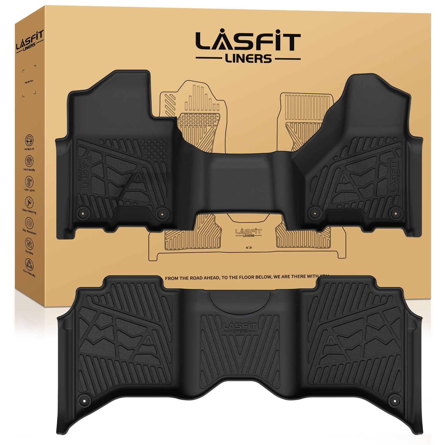 Front & Rear Floor Liners Set For 2019-2027 Ram 2500 / 3500 Crew Cab Floor Mats